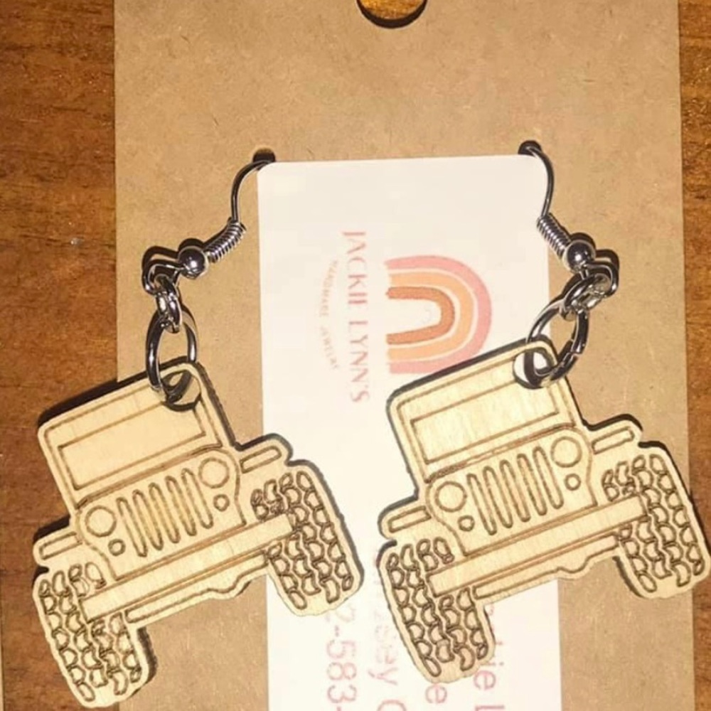 Handmade wooden Jeep earrings.